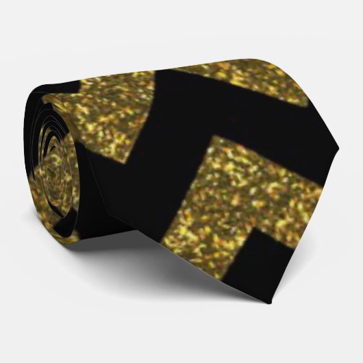 Gold en Black Chevron Glitter Print Necktie Stropdas (Opgerold)