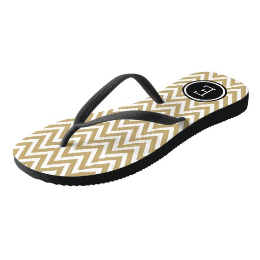 Gold en Black Chevron Monogram Teenslippers (Schuin)