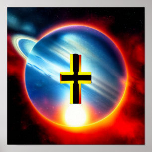 Gold en Black Cross op Ring Planet Poster