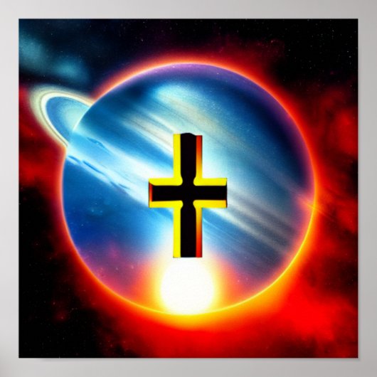 Gold en Black Cross op Ring Planet Poster (Voorkant)
