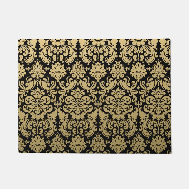 Gold en Black Elegant Damask Pattern Deurmat (Voorkant)