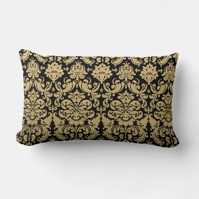 Gold en Black Elegant Damask Pattern Kussen (Voorkant)