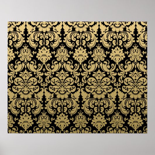 Gold en Black Elegant Damask Pattern Poster (Voorkant)