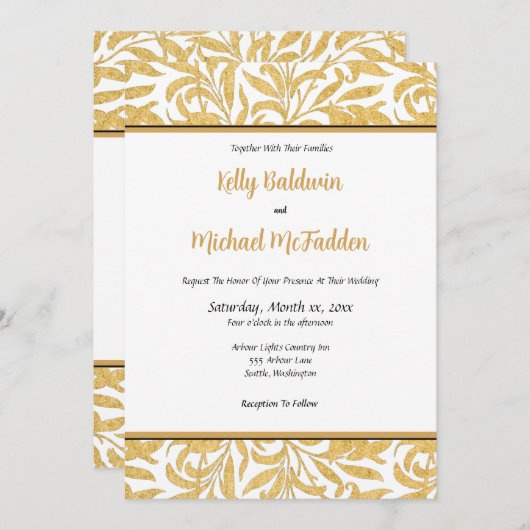 Gold en Black Elegant Wedding Invitation Kaart (Voorkant / Achterkant)