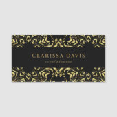 Gold en Black Faux Folie Luxury Elegant Damask Naamplaatje (Voorkant)