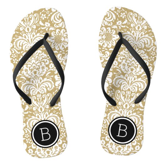 Gold- en Black Floral Damask-monogram Teenslippers (Voetbed)