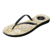 Gold- en Black Floral Damask-monogram Teenslippers (Schuin)