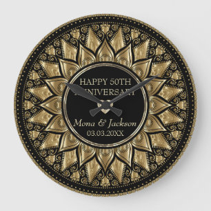 Gold en Black Floral Mandala Grote Klok