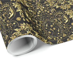 Gold en Black Floral Pattern 2a Cadeaupapier