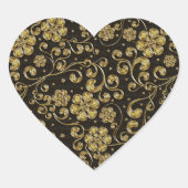 Gold en Black Floral Pattern Hart Sticker (Voorkant)