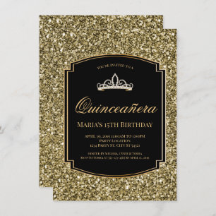 Gold en Black Glitter Quinceañera-uitnodigingen Kaart
