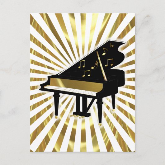 Gold- en Black Grand Piano-Muzieknoten Briefkaart (Voorkant)