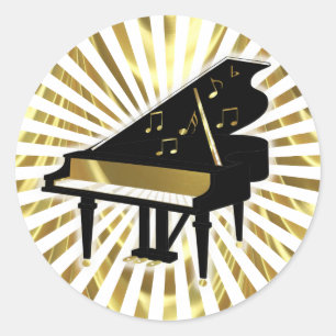 Gold- en Black Grand Piano-Muzieknoten Ronde Sticker
