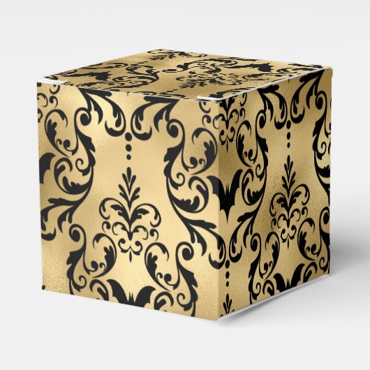 Gold en Black Halloween Damask Bedankdoosjes (Voorkant Zijde)