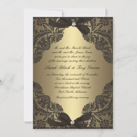 Gold- en Black Lace-trouwuitnodiging Kaart (Voorkant)