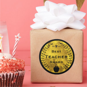 Gold en Black Laurel Wreater Beste Teacher Award Ronde Sticker