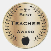 Gold en Black Laurel Wreater Beste Teacher Award Ronde Sticker (Voorkant)