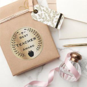 Gold en Black Laurel Wreater Beste Teacher Award Ronde Sticker