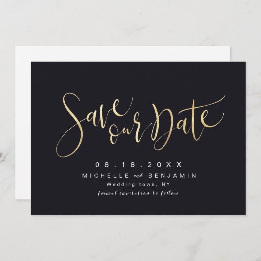 Gold en Black Modern Simple Script Save the Date (Voorkant / Achterkant)
