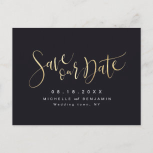 Gold en Black Modern Simple Script Save the Date Aankondigingskaart