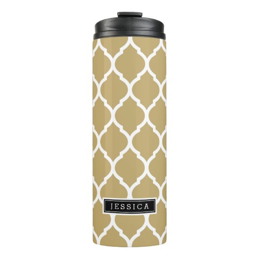 Gold en Black Moroccan Quatrefoil Monogram Thermosbeker (Voorkant)