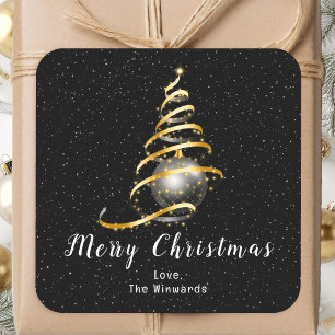 Gold en Black Ornament Merry kerst Vierkante Sticker