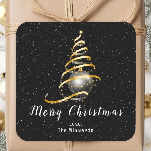 Gold en Black Ornament Merry kerst Vierkante Sticker