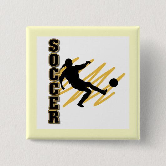 Gold en Black Vrouw Voetbalspeler Vierkante Button 5,1 Cm (Voorkant)