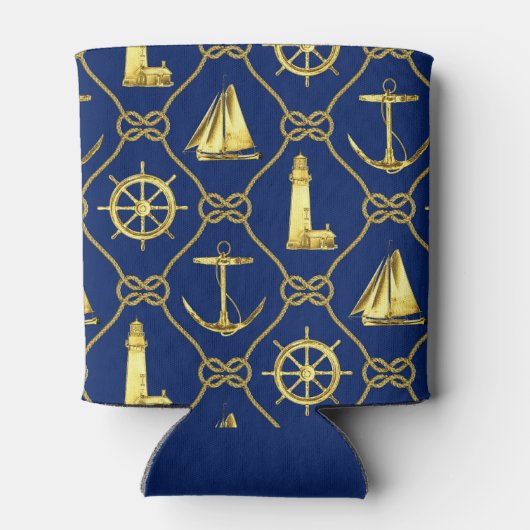 Gold- en blauw Nautisch ontwerp Blikjeskoeler (Achterkant)