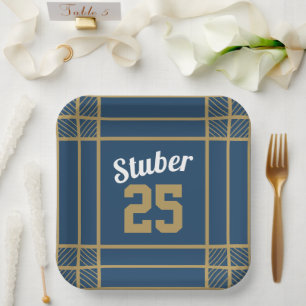 Gold- en blauw-sportweddenthema Papieren Bord