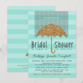 Gold en Blauwgroen Umbrella & Hearts Vrijgezellenf Kaart (Voorkant / Achterkant)