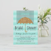 Gold en Blauwgroen Umbrella & Hearts Vrijgezellenf Kaart (Staand voorkant)