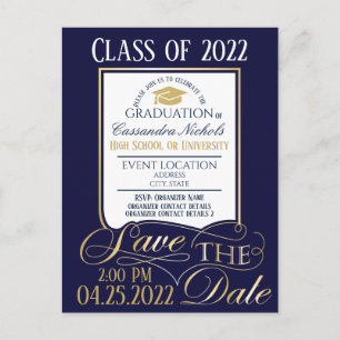 Gold en Blue Afstuderen Invitation Briefkaart