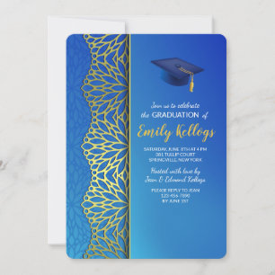Gold en Blue Afstuderen Invitation Kaart