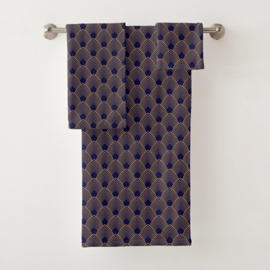 Gold en Blue Art Deco Pattern Bath Bad Handdoek (Insitu)