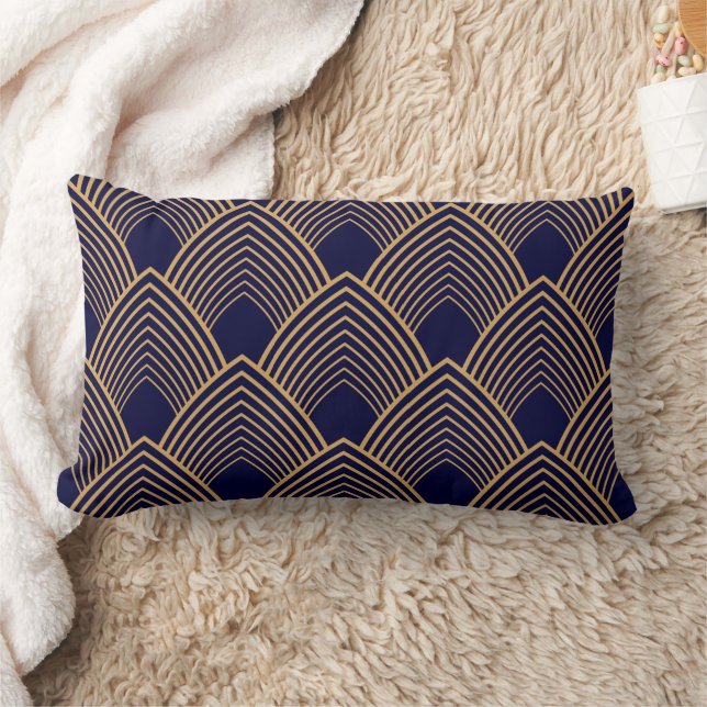 Gold en Blue Art Deco Pattern Kussen (Deken)