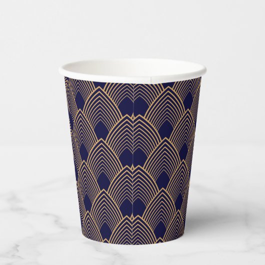 Gold en Blue Art Deco Pattern Papieren Bekers (Rechts)