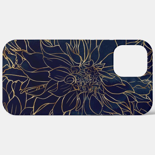 Gold en Blue Dahlia Flower Case-Mate iPhone Case (Achterkant (horizontaal))