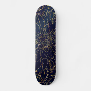 Gold en Blue Dahlia Flower Skateboard