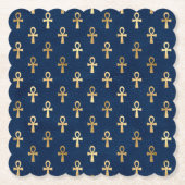Gold en Blue Egyptian Ankh Pattern Kartonnen Onderzetters (Voorkant)