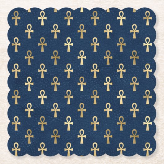 Gold en Blue Egyptian Ankh Pattern Kartonnen Onderzetters (Voorkant)
