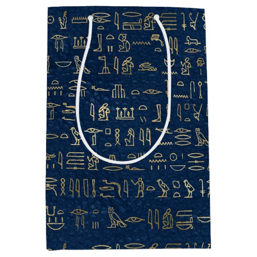 Gold en Blue Egyptian Hieroglyphs Pattern Medium Cadeauzakje (Voorkant)