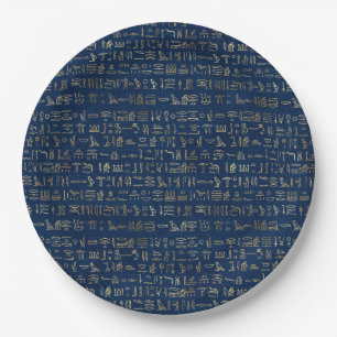 Gold en Blue Egyptian Hieroglyphs Pattern Papieren Bordje