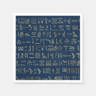 Gold en Blue Egyptian Hieroglyphs Pattern Servet