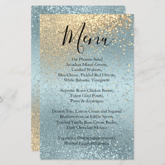 Gold en Blue Glitter - Menu (Voorkant / Achterkant)