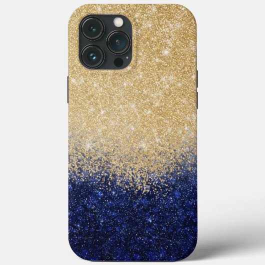 Gold en Blue Glitter Ombre Luxury Design Case-Mate iPhone Case (Achterkant)