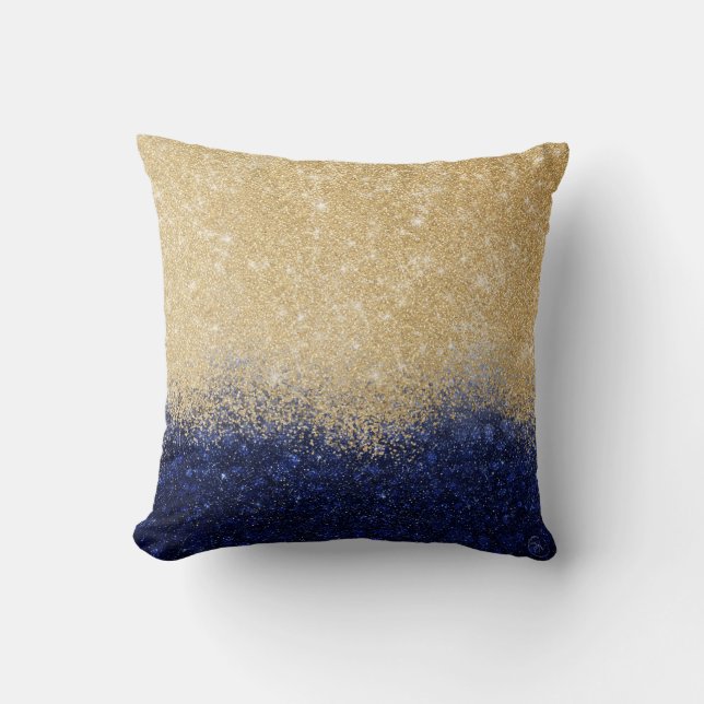 Gold en Blue Glitter Ombre Luxury Design Kussen (Voorkant)