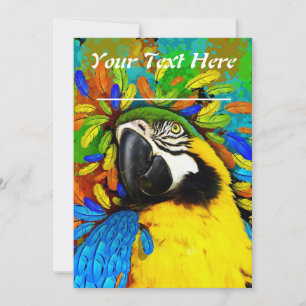 Gold en Blue Macaw Parrot Fantasy Invitation_Card Kaart