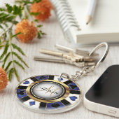 Gold- en Blue Poker-chipontwerp - Monogram Sleutelhanger (Voorkant Rechts)