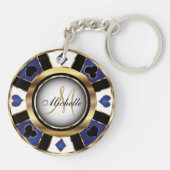 Gold- en Blue Poker-chipontwerp - Monogram Sleutelhanger (Achterkant)